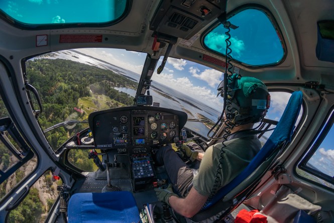 Flying building materials for a cabin near Fredrikstad.